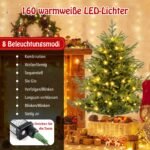 135 cm dirbtinė eglutė su 160 LED žibintų ir 8 apšvietimo režimais (Žalia)
