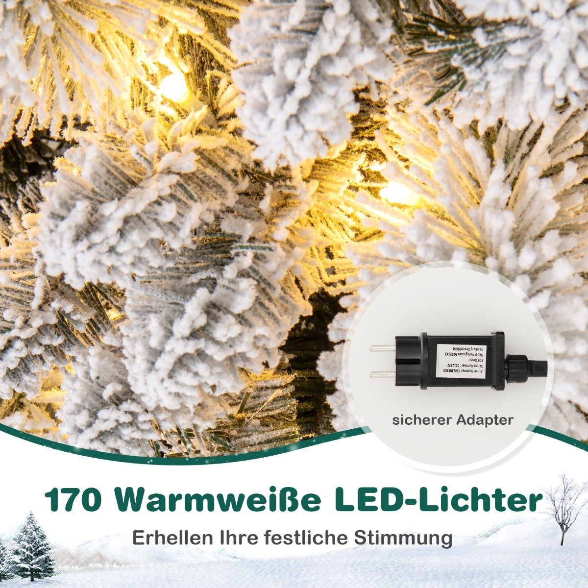 Dirbtinė kalėdinė eglutė su LED apšvietimu 180 cm (Žalia)