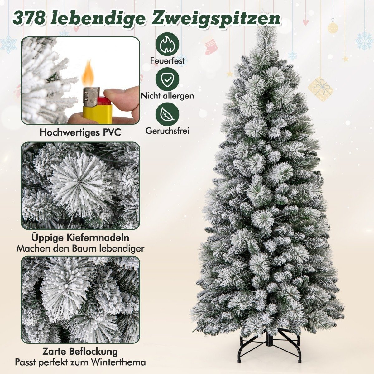 Dirbtinė Kalėdų eglutė su LED apšvietimu 150 cm (Žalia)