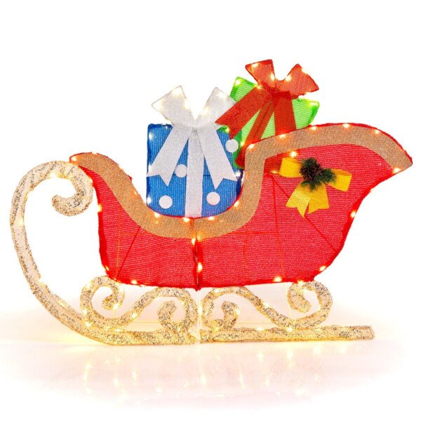 Kalėdinė rogučių dekoracija su 94 LED lemputėmis ir dovanomis (Daugiaspalvė)