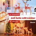 Apšviesta kalėdinių elnių šeimos dekoracija (Šiltai balta)