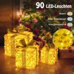 Šviečiančios dovanų dėžutės su lankeliais 3 vnt (Sidabrinė)