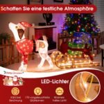 Kalėdinė dekoracija su šunimi ir rogėmis 170 LED lempučių (Raudona)