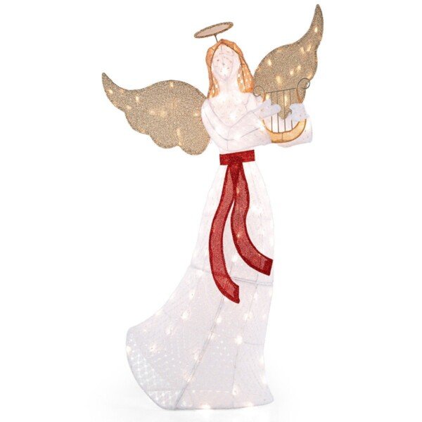 Apšviestas kalėdinis angelas su 120 šiltų baltų LED lempučių (Balta)
