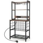 Baro spintelė su vyno lentyna ir integruota įkrovimo stotele (Rūdyta ruda)