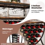 Vežimėlis su ratukais ir vyno butelių laikikliais (Rustikalus rudas)