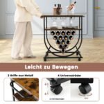 Vežimėlis su ratukais ir vyno butelių laikikliais (Rustikalus rudas)