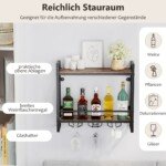 Sieninis vyno stovas su stiklinių laikikliu (Rustikaliai ruda)