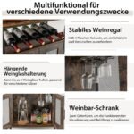 Industrinio stiliaus vyno ir stiklinių laikymo spintelė (Rustiška ruda)