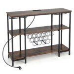 Industrinio stiliaus vyno stovas su stiklo laikikliais ir 15 butelių vietų (Ruda)