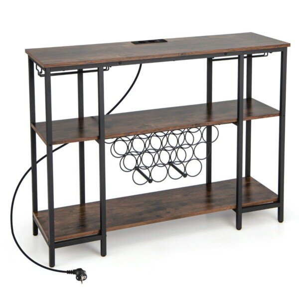 Industrinio stiliaus vyno stovas su stiklo laikikliais ir 15 butelių vietų (Ruda)