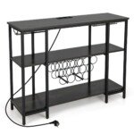 Industrinio dizaino vyno spintelė su stiklo laikikliais ir 15 butelių vietų (Pilka)