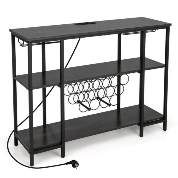 Industrinio dizaino vyno spintelė su stiklo laikikliais ir 15 butelių vietų (Pilka)