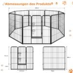 Sulankstomas 8 panelių metalinis voljeras šunims (Juoda)