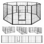 Sulankstomas 8 panelių metalinis voljeras šunims (Juoda)