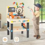 Medinė vaikiška dirbtuvių stalas su priedais (Natūrali)