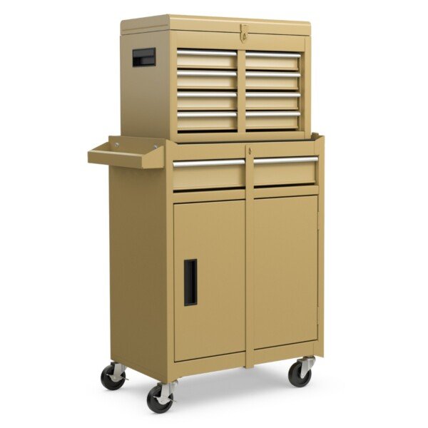 Mobilus įrankių vežimėlis su 5 stalčiais ir reguliuojama lentyna (Geltona)