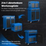 2in1 dirbtuvių vežimėlis su 5 stalčiais ir kabliais (Mėlyna)