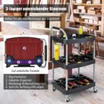 Vežimėlis su trimis lentynomis įrankiams (Juoda)