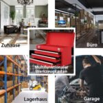 Metalinė įrankių dėžė su trimis stalčiais ir viršutine lentyna (Raudona)