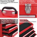 Metalinė įrankių dėžė su trimis stalčiais ir viršutine lentyna (Raudona)