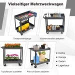 Dvi aukštų universalus serviso vežimėlis su rankena (Juoda)