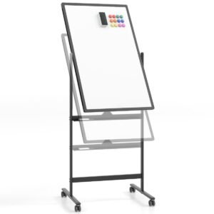 Dvipusis baltas rašomasis stalas su ratukais ir priedais 60x90 cm (Juoda)