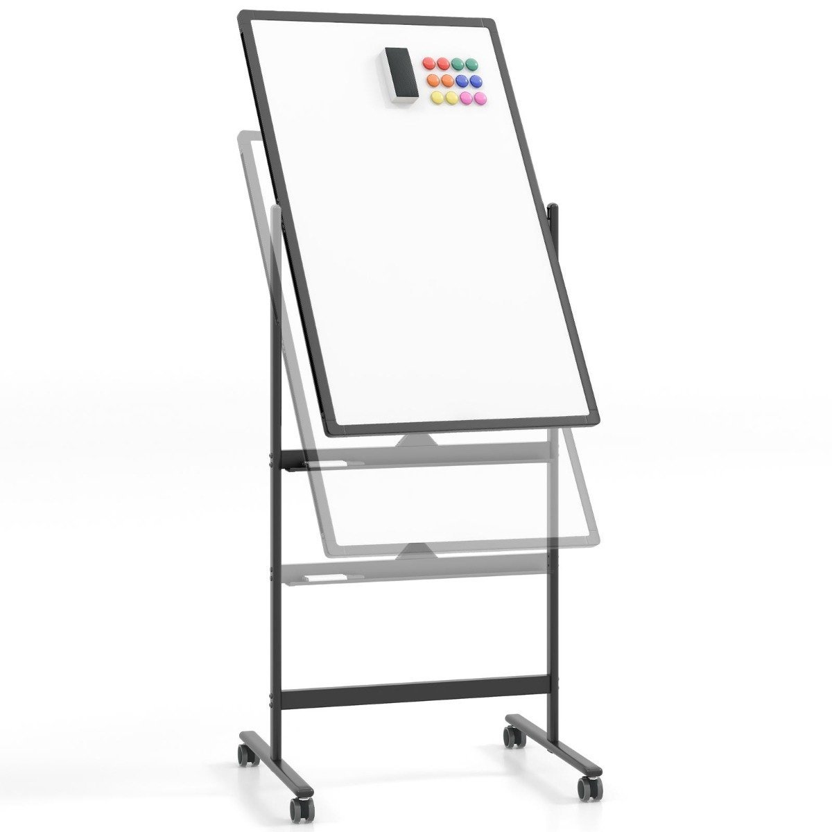 whiteboard-cb10563bk_1__1 Dvipusis baltas rašomasis stalas su ratukais ir priedais 60x90 cm (Juoda)