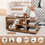 Stačiakampis svetainės staliukas su papildoma saugykla ir L formos lentynėle (Ruda)