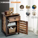 Pramoninio stiliaus naktinis staliukas su reguliuojama lentyna (Rustiška ruda)