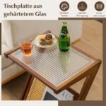 Stalinis staliukas su stiklo plokšte ir ratano laikikliu (Riešuto)