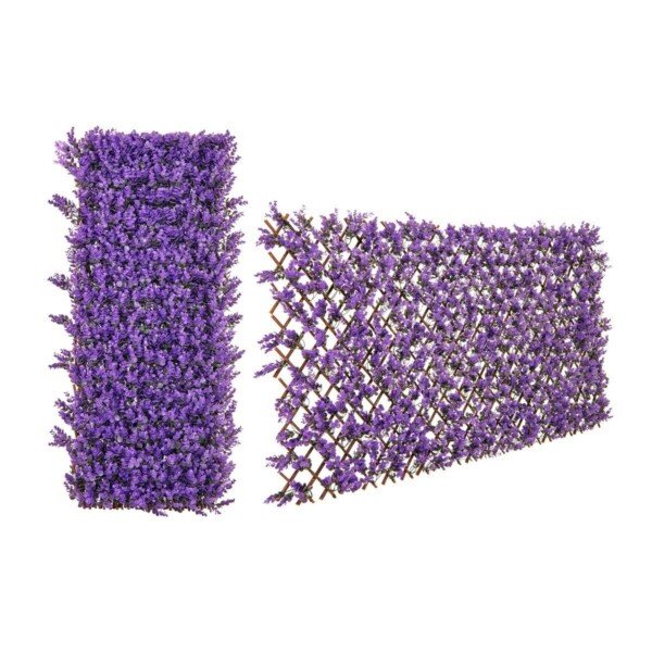 Išplečiamas dirbtinio žalumo tvoros panelis su eukalipto lapais (Violetinė)