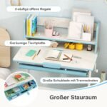 Reguliuojamo aukščio rašomasis stalas su pakreipiamu stalviršiu ir stalčiumi (Mėlyna)