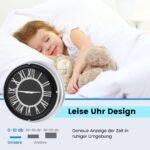 Tyliai veikiantis sieninis laikrodis su sidabro rėmeliu (Juoda)