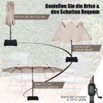 Erdvus 460 cm dvipusis lauko skėtis (Smėlio)