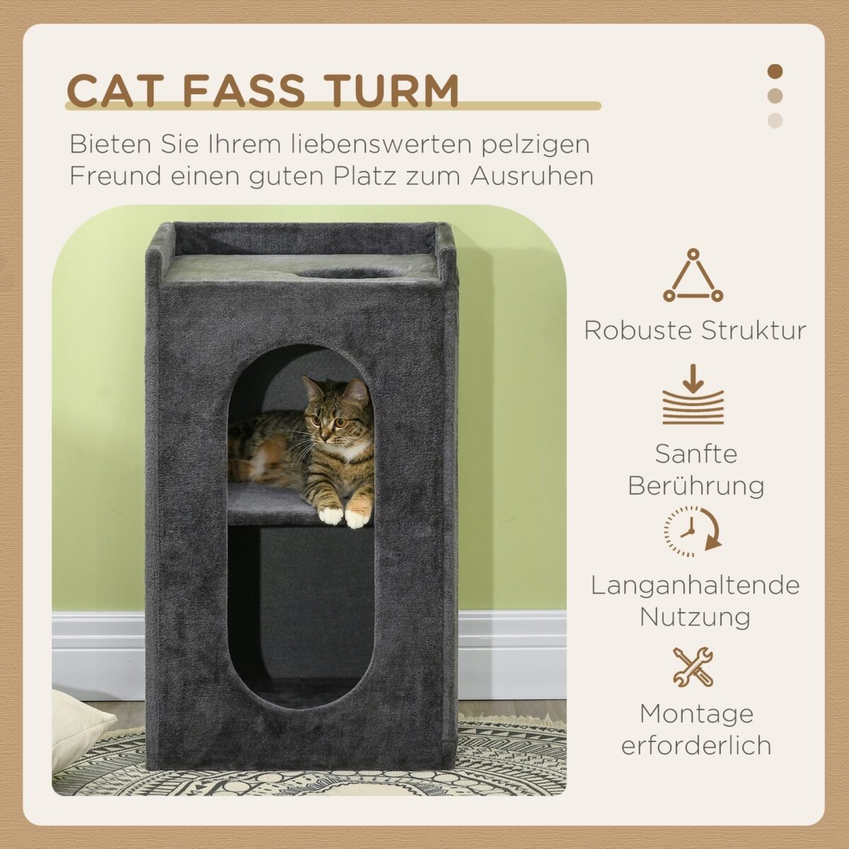 Kačių draskyklės bokštas su 2 olomis, viršutine poilsio platforma ir sisalio danga