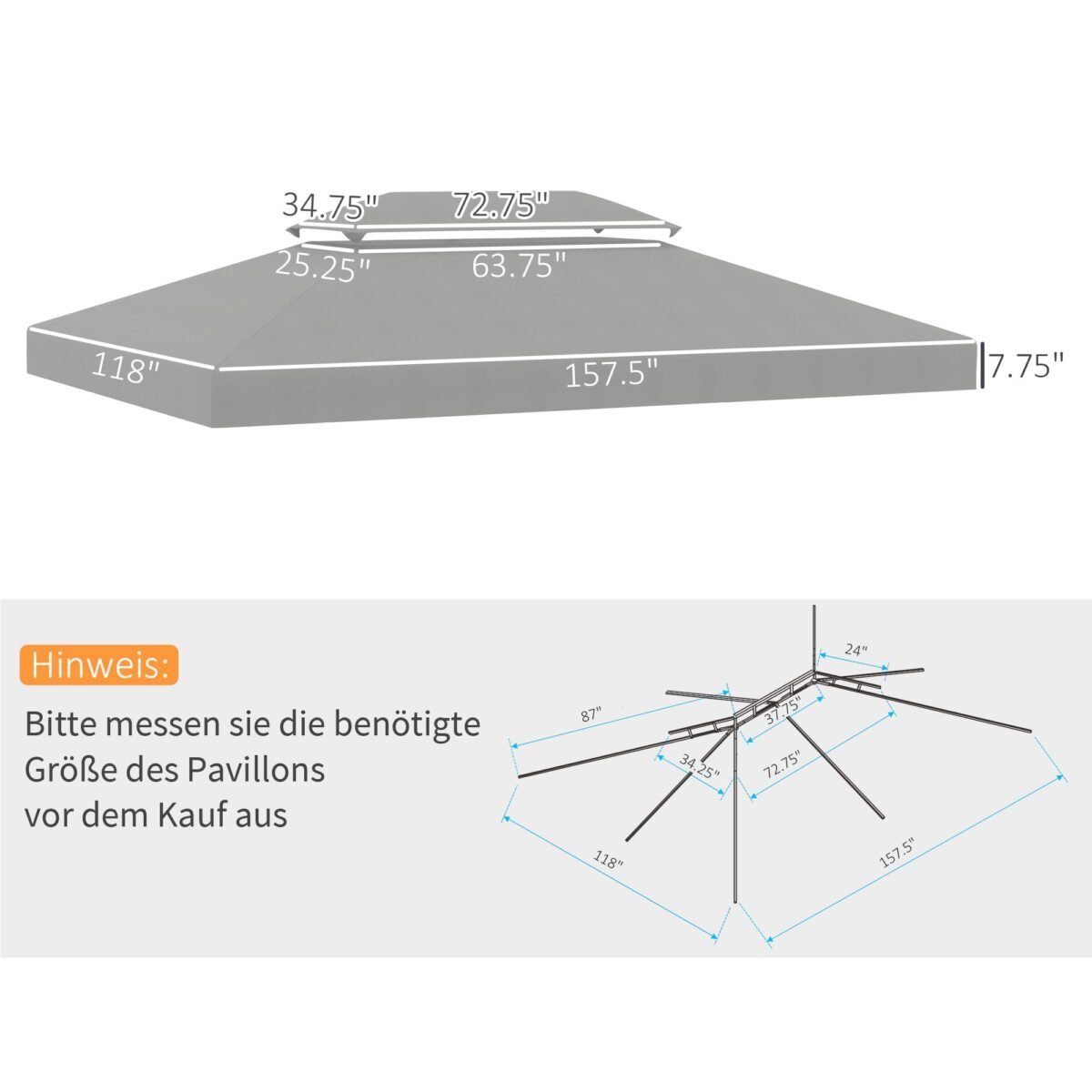 3x4 m paviljonui skirtas atsparus vandeniui pakaitinis stogas su dviejų lygių konstrukcija