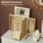 Medinis keturių pakopų papuošalų organizatorius su veidrodžiu