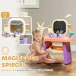 Vaikiškas grožio staliukas su LED veidrodžiu ir veikiančiu vandens čiaupu