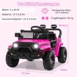 Elektrinis vaikiškas automobilis su nuotolinio valdymo pulteliu ir LED šviesomis (Rožinė)
