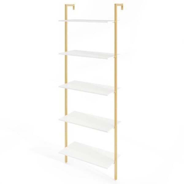 5 pakopų lentyna su metaliniu rėmu ir reguliuojamomis kojelėmis (Balta)
