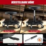 Reguliuojamo aukščio mechaniko vežimėlis su ratukais ir įrankių dėklu (Juoda)