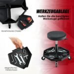 Reguliuojamo aukščio mechaniko vežimėlis su ratukais ir įrankių dėklu (Juoda)