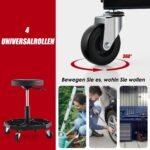 Reguliuojamo aukščio mechaniko vežimėlis su ratukais ir įrankių dėklu (Juoda)