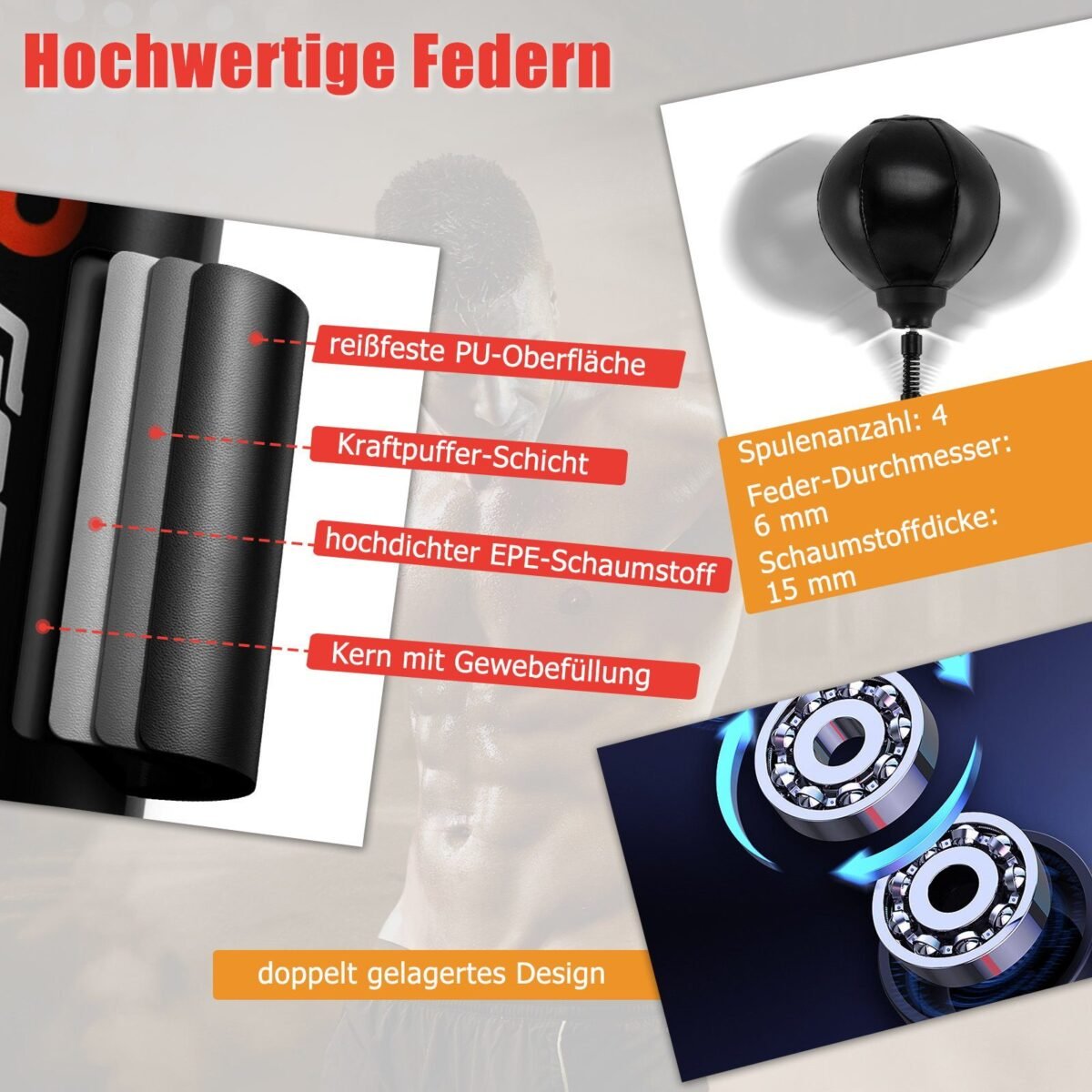 Reguliuojamo aukščio bokso treniruočių stendas su greičio kamuoliais (Juoda)