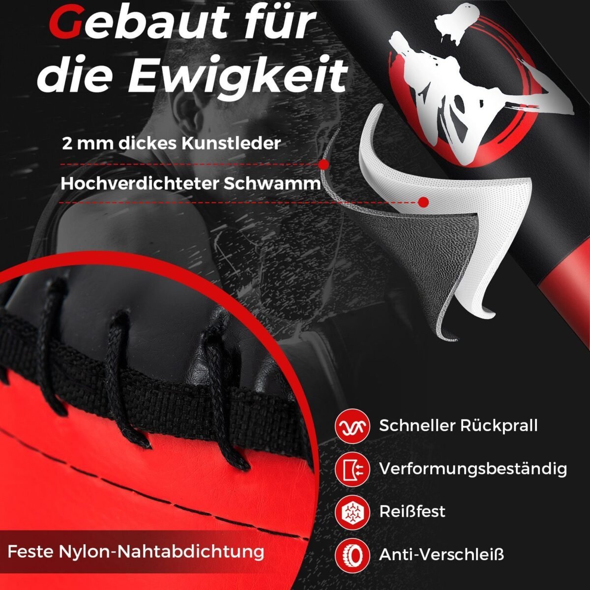 Stovinė bokso kriaušė 178 cm (Raudona ir juoda)