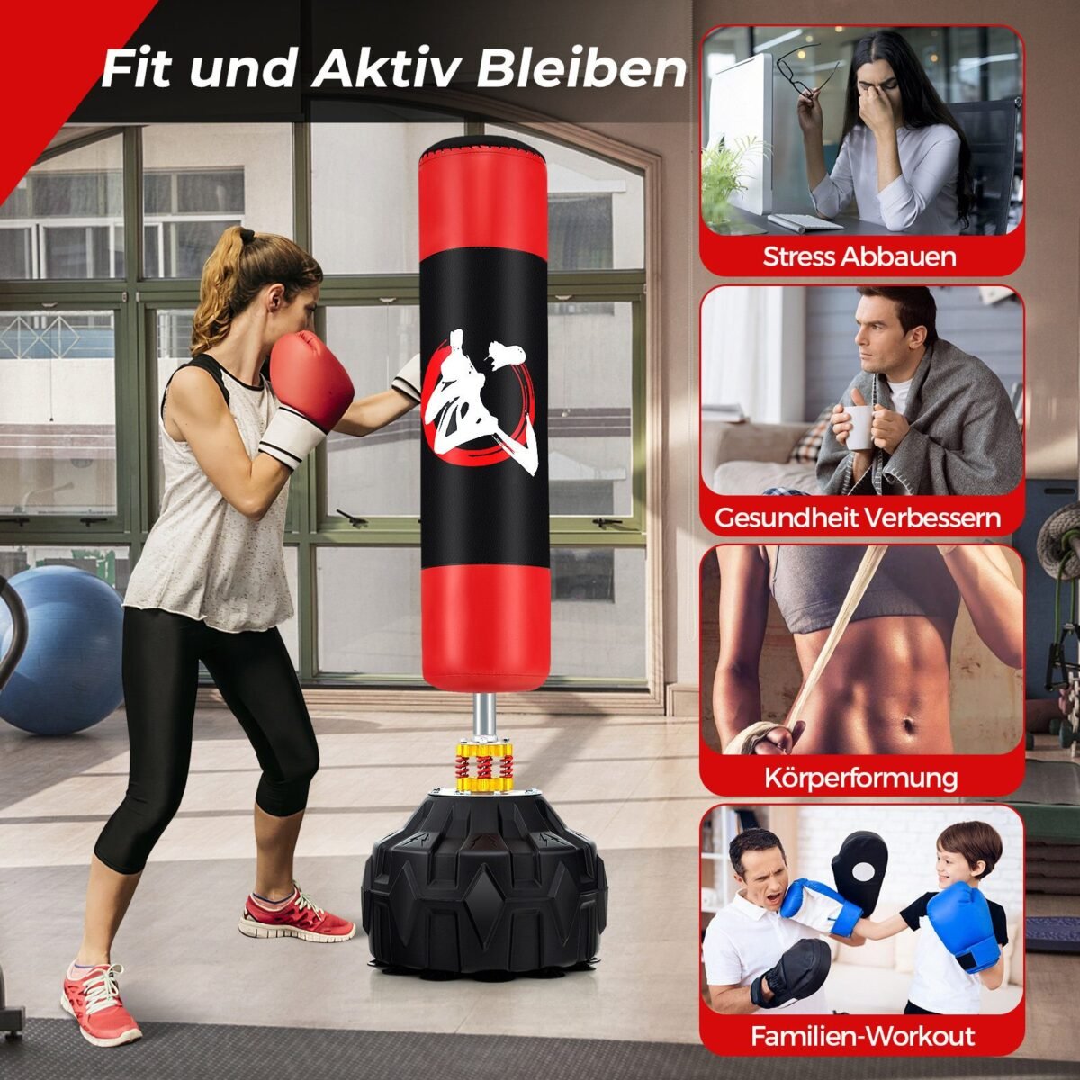 Stovinė bokso kriaušė 178 cm (Raudona ir juoda)