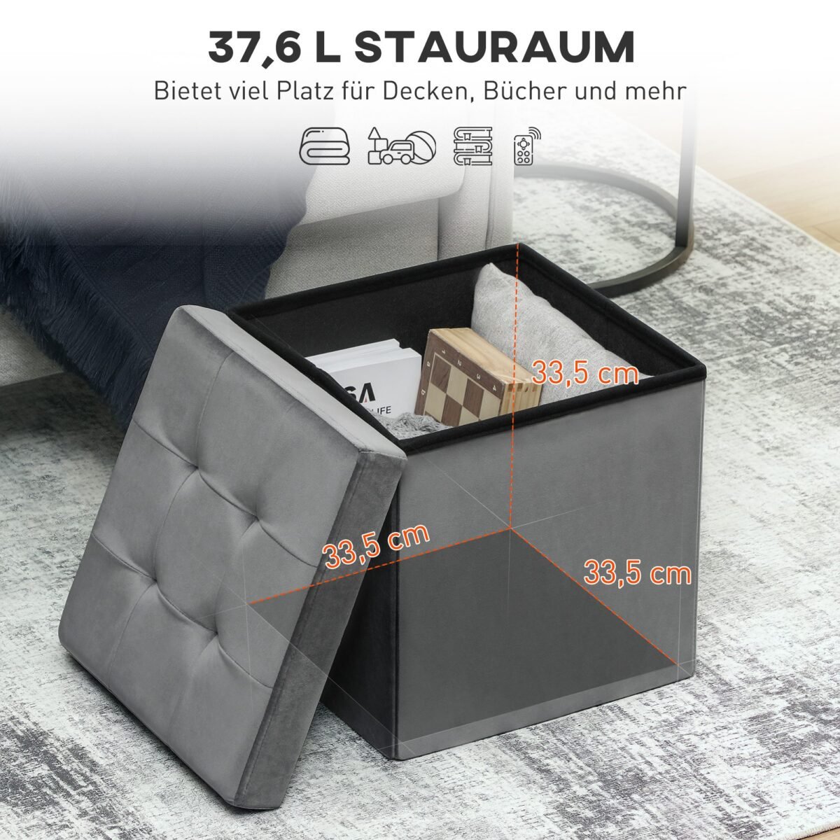 Sulankstomas pufas su daiktadėže