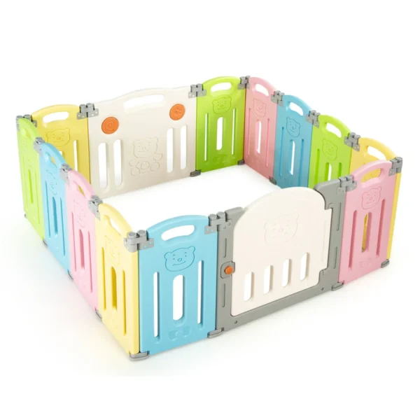 Sulankstomas vaikų žaidimų aptvaras su 14 panelių ir interaktyvia lenta (Spalvotas)