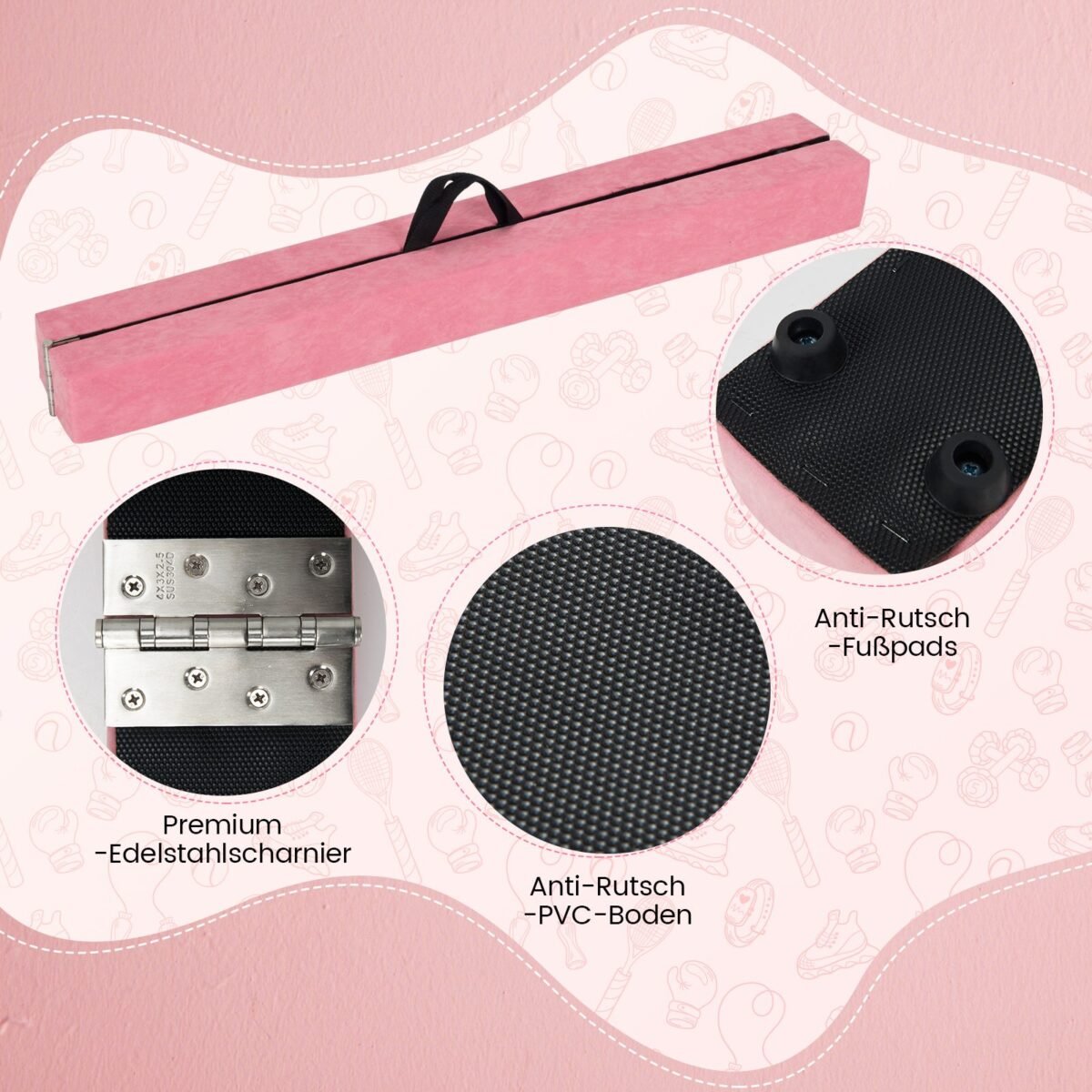 Sulankstomas gimnastikos balanso takelis 240 cm (Rožinė)